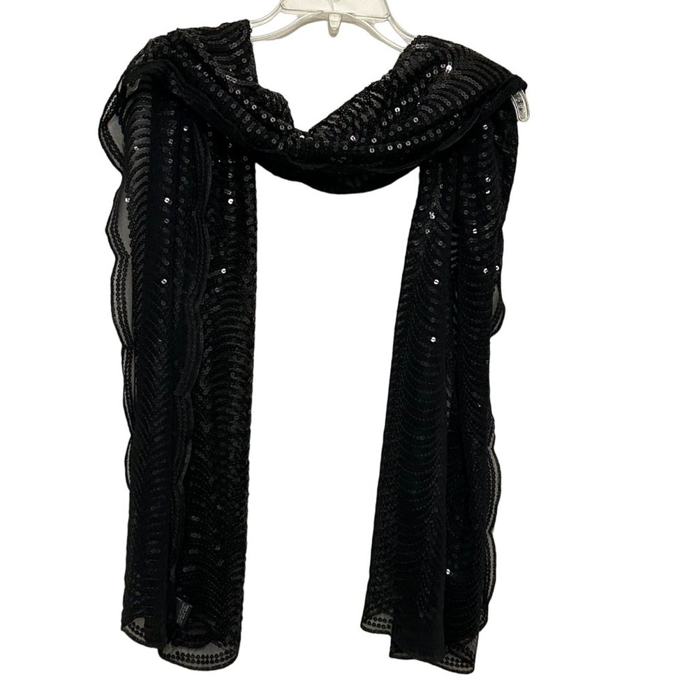Cejon Womens Long Sequin Chiffon Sheer Scarf Black Formal Wrap